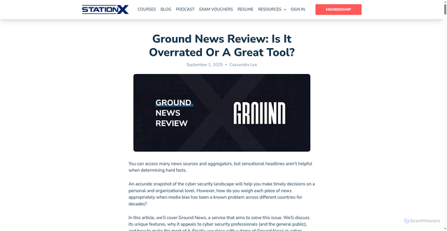 Security scan screenshot of https://www.stationx.net/ground-news-review/