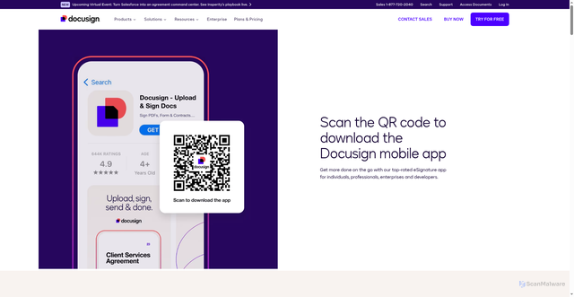 Security scan screenshot of https://www.docusign.com/products/mobile?utm_campaign=GBL_XX_DBU_UPS_2211_SignNotificationEmailFooter&utm_medium=product&utm_source=postsend