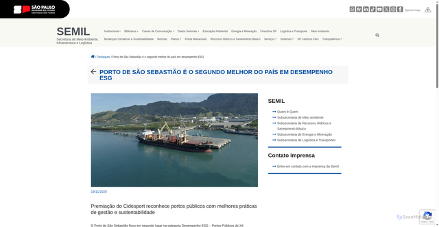 Security scan screenshot of https://semil.sp.gov.br/2025/11/porto-de-sao-sebastiao-e-o-segundo-melhor-do-pais-em-desempenho-esg/