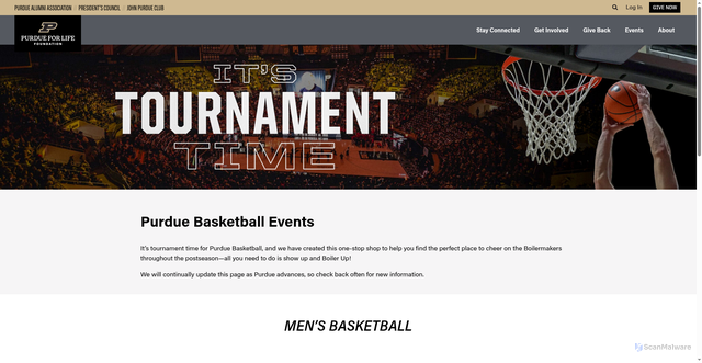 Security scan screenshot of https://www.purdueforlife.org/purdue-basketball-events/