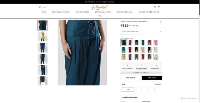 Security scan screenshot of https://kohinoorised.com/Peacock-Green-Salwar-Semi-Patiala/catalogue/DP81qU7_/9czdwPfl