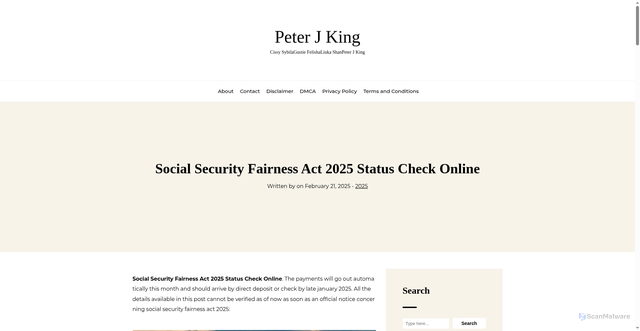 Security scan screenshot of https://peterjkingj.pages.dev/kgsdz-social-security-fairness-act-2025-status-check-online-mzklv/