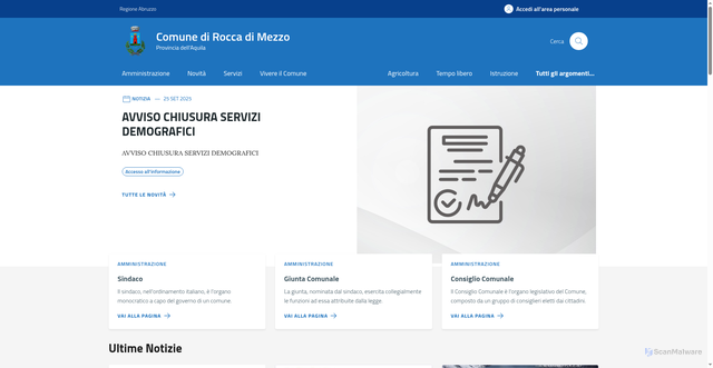 Security scan screenshot of https://comune.roccadimezzo.aq.it/