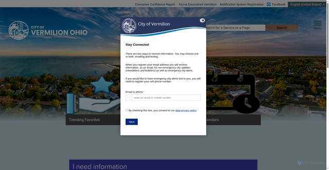 Security scan screenshot of https://www.cityofvermilionohio.gov/