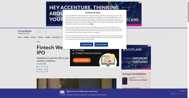 Security scan screenshot of https://www.privatebankerinternational.com/news/wealthfront-files-for-us-ipo/
