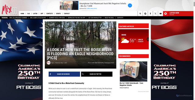 Security scan screenshot of https://mix106radio.com/video-of-boise-river-flooding-eagle-idaho-neighborhood-2023/