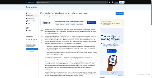 Security scan screenshot of https://economics.stackexchange.com/questions/59626/polymarket-bets-on-financial-security-performance
