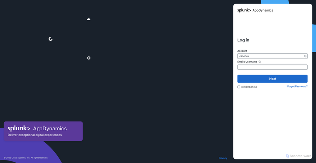 Security scan screenshot of https://canoneu.saas.appdynamics.com
