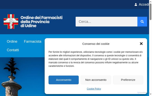 Security scan screenshot of https://www.ordinefarmacistiud.it/