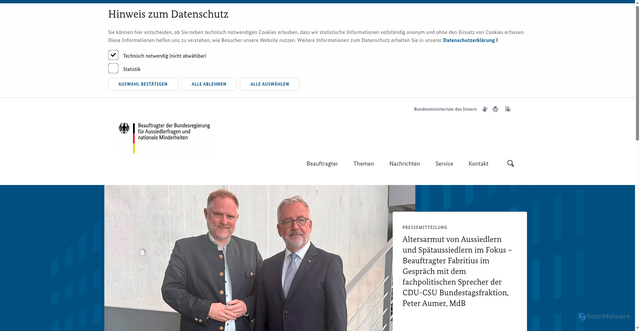Security scan screenshot of http://www.aussiedlerbeauftragter.de