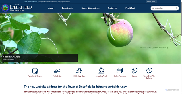 Security scan screenshot of https://deerfieldnh.gov/