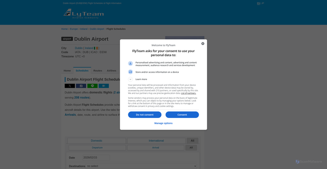 Security scan screenshot of https://flyteam.jp/en/airport/dublin-airport/timetable