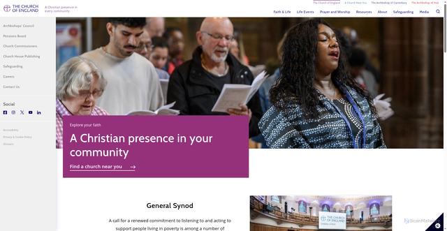 Security scan screenshot of https://churchofengland.org