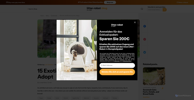 Security scan screenshot of https://www.litter-robot.com/blog/exotic-cats/?srsltid=AU7gw4V8FUmwlyu36WEWiwnSvD2hjaseRy02Uc0B6gEsUNxB49TpIivf