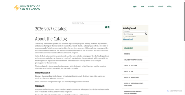 Security scan screenshot of https://catalog.usfca.edu