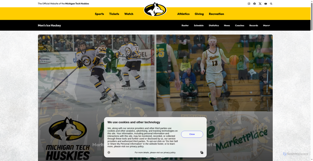 Security scan screenshot of https://michigantechhuskies.com/sports/mens-ice-hockey