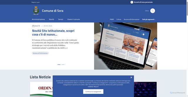 Security scan screenshot of https://comune.sora.fr.it/