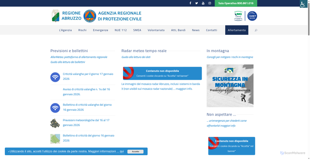 Security scan screenshot of https://protezionecivile.regione.abruzzo.it/