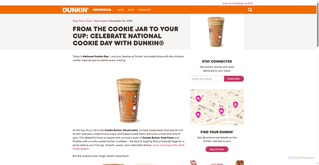Security scan screenshot of https://news.dunkindonuts.com/blog/dunkin-national-cookie-day-2025