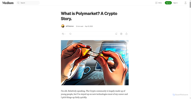 Security scan screenshot of https://jeffsolomon.medium.com/what-is-polymarket-a-crypto-story-990c17e4d5d5