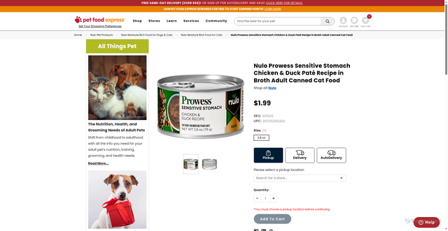 Security scan screenshot of https://www.petfood.express/products/nulo-prowess-sensitive-stomach-chicken-duck-pate-recipe-in-broth-adult-canned-cat-food.html