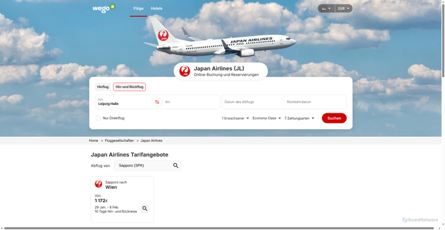 Security scan screenshot of https://www.wego.com/airlines/japan-airlines-jl