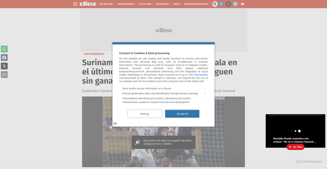 Security scan screenshot of https://www.diez.hn/centroamerica/surinam-vs-guatemala-en-vivo-hora-online-canal-eliminatoria-mundialista-de-concacaf-LK27698232