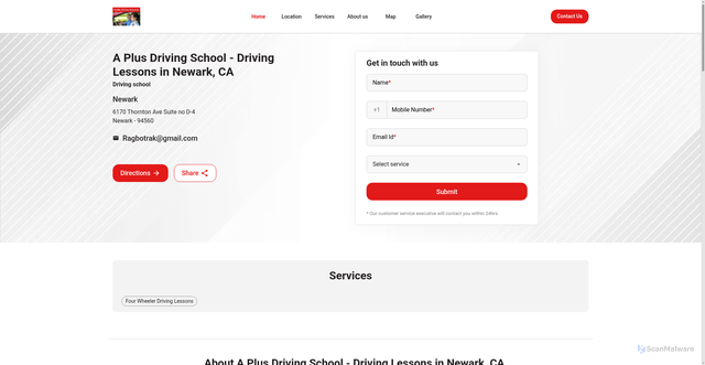 Security scan screenshot of http://aplusdrivingacademy.com/