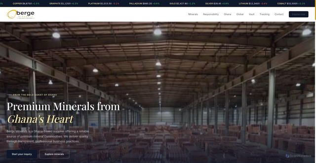 Security scan screenshot of https://www.bergeminerals.com/
