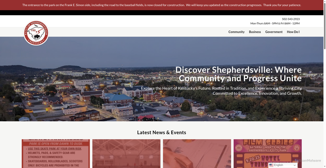 Security scan screenshot of https://shepherdsvilleky.gov/