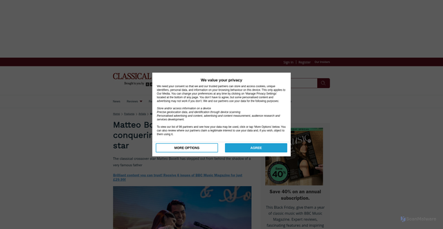 Security scan screenshot of https://www.classical-music.com/features/artists/matteo-bocelli