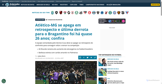 Security scan screenshot of https://www.antenadosnofutebol.com.br/campeonato-brasileirao/atletico-mg-se-apega-em-retrospecto-e-ultima-derrota-para-o-bragantino-foi-ha-quase-26-anos-confira