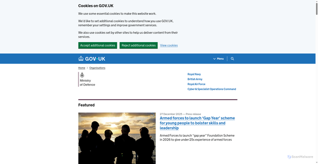 Security scan screenshot of https://www.gov.uk/government/organisations/ministry-of-defence