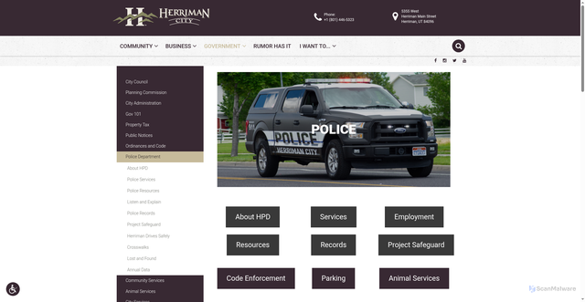 Security scan screenshot of https://www.herriman.gov/police/