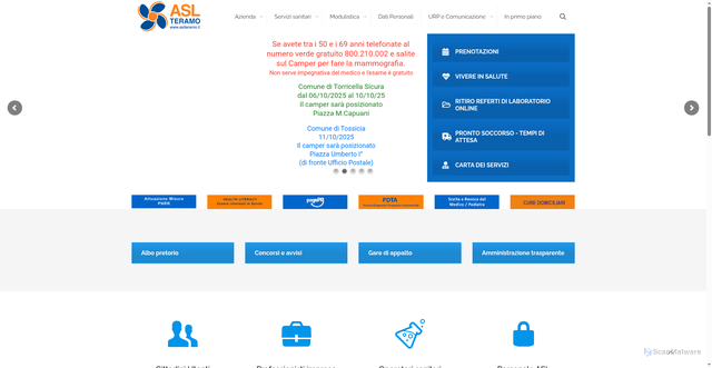 Security scan screenshot of https://www.aslteramo.it/