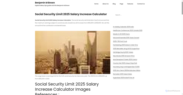 Security scan screenshot of https://benjaminmbrownc.pages.dev/rabmy-social-security-limit-2025-salary-increase-calculator-gkdry/
