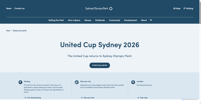 Security scan screenshot of https://www.sydneyolympicpark.nsw.gov.au/things-to-see-and-do/united-cup-sydney-2026