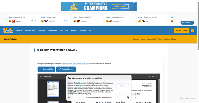 Security scan screenshot of https://uclabruins.com/documents/2025/10/5/12-UW.pdf