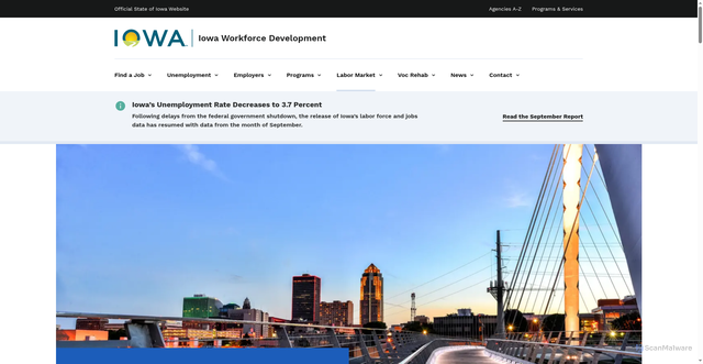 Security scan screenshot of https://workforce.iowa.gov/labor-market-information