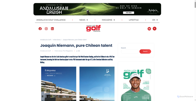 Security scan screenshot of https://andaluciagolf.com/en/joaquin-niemann-pure-chilean-talent/
