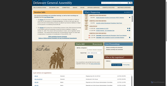 Security scan screenshot of https://legis.delaware.gov/