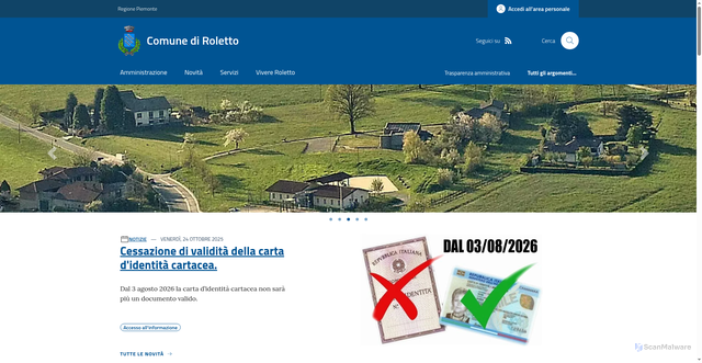 Security scan screenshot of https://www.comune.roletto.to.it/