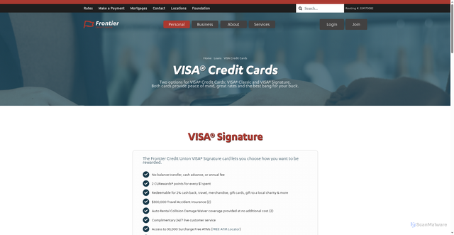 Security scan screenshot of https://frontiercreditunion.com/loans/visa/