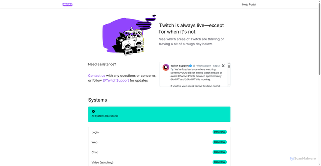 Security scan screenshot of https://status.twitch.com/
