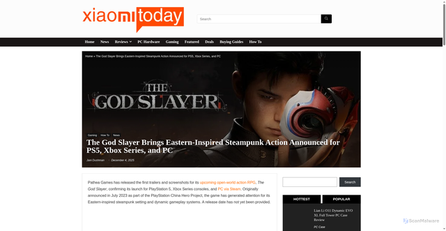 Security scan screenshot of https://xiaomitoday.com/the-god-slayer-brings-eastern-inspired-steampunk-action-announced-for-ps5-xbox-series-and-pc/