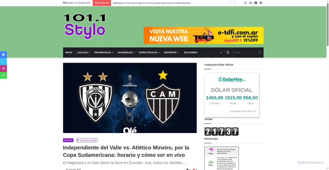 Security scan screenshot of https://www.stylo1011.com/articulo/independiente-del-valle-vs.-atletico-mineiro-por-la-copa-sudamericana-horario-y-como-ver-en-vivo.php