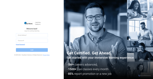 Security scan screenshot of https://vanharen.lms.simplilearn.com