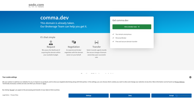 Security scan screenshot of https://comma.dev/