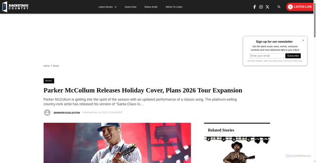 Security scan screenshot of https://backstagecountry.com/2025/11/14/parker-mccollum-releases-holiday-cover-plans-2026-tour-expansion/