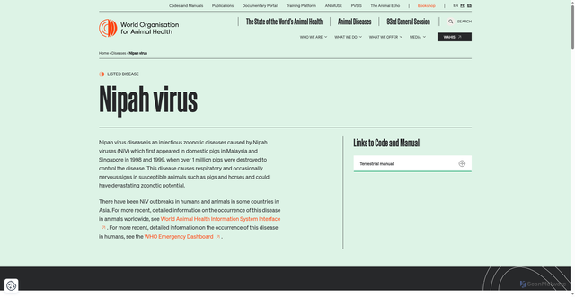 Security scan screenshot of https://www.woah.org/en/disease/nipah-virus/